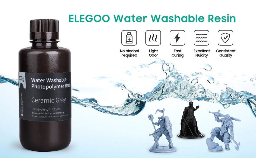 ELEGOO Water Washable LCD UV-Curing 405nm Photopolymer Resin for LCD 3D  Printer 1000gr