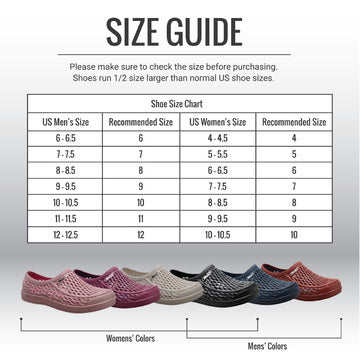 Size Chart, Garden Shoes comfort anytime shoe