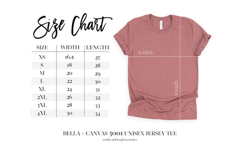 Size chart for knit crochet T-shirt subscription club