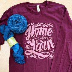 Hello Yarn Blue, long sleeve T-Shirt from the Terrific T-Shirt club and hand-dyed yarn