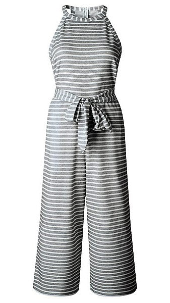 Heather Grey And White Striped Sleeveless Jumpsuit Midnight Magnolia Boutique 0417