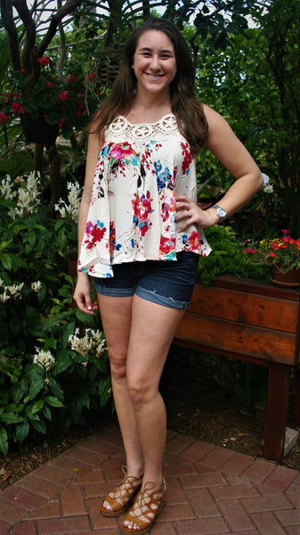 Pink, Red and Blue Floral Top with Seashell Embroidery – Midnight ...