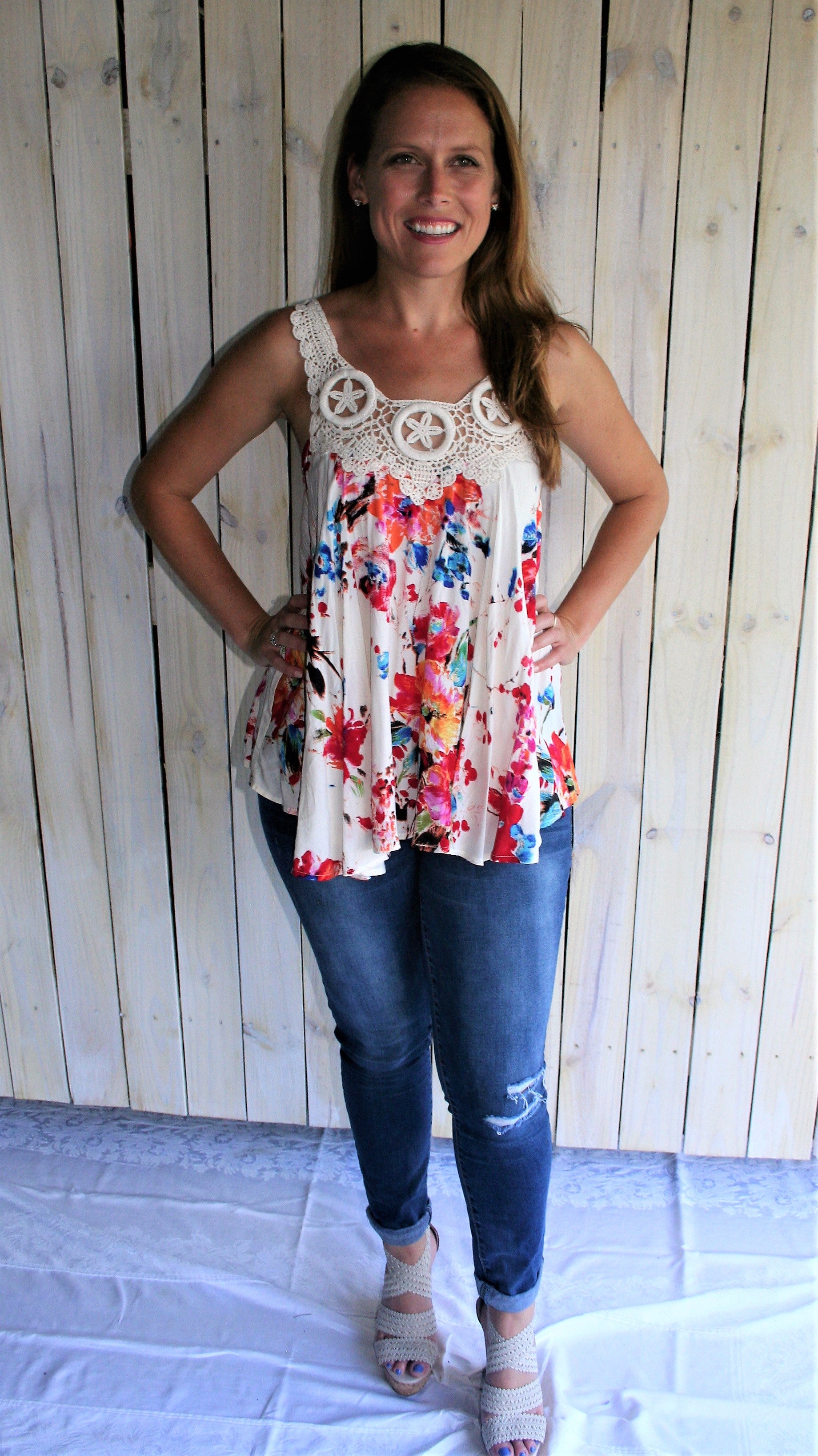 Pink, Red and Blue Floral Top with Seashell Embroidery – Midnight ...