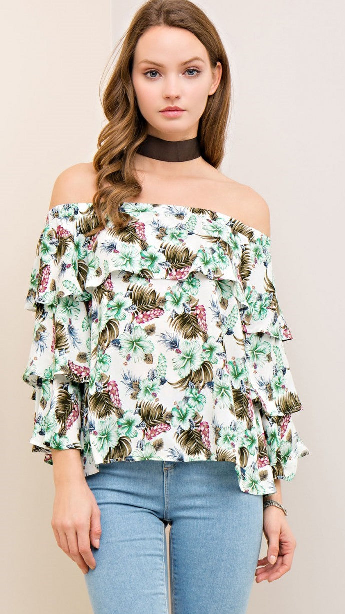 Ivory Floral Off the Shoulder Top – Midnight Magnolia Boutique