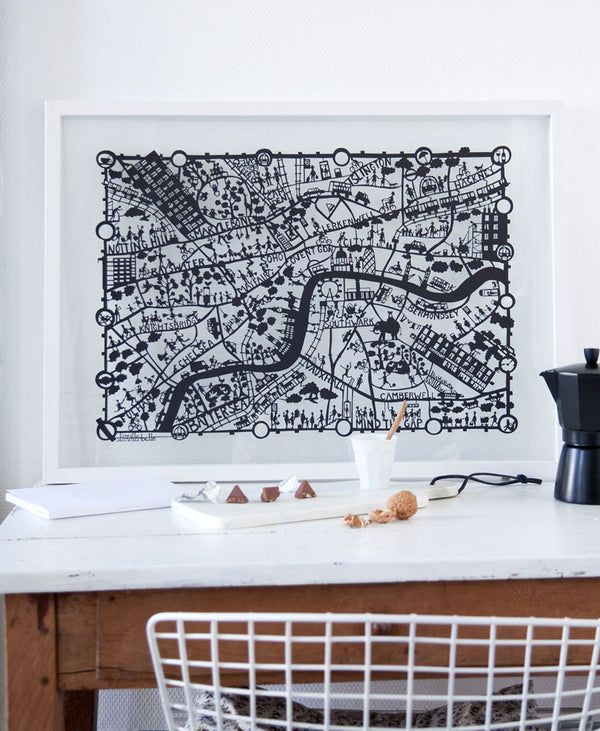 London hand screen printed map | Famille Summerbelle