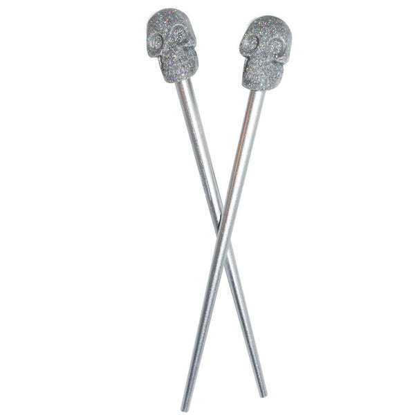 Skull Collection Silver Glitter Hair Sticks – Kreepsville 666