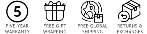 5 year warranty | Free gift wrapping | Free worldwide courier delivery | Easy returns and exchanges