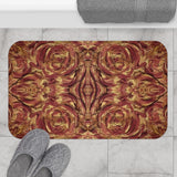 red swirl montage design abstract art bath mat artistic non slip easy dry bathroom accessory rug in red, gold 34" × 21"