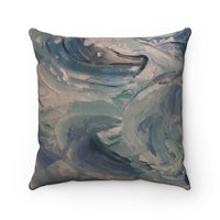 blue waves design abstract art  polyester square pillow case cover artistic cushion in blue, white, green