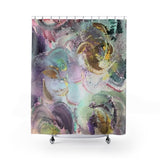 lilac bliss mosaic design abstract art artistic bathtub shower curtain (71" × 74") in lilac, purple, green, rose, gold, brown