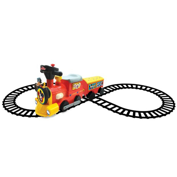 mickey 6 volt powered train with caboose and tracks