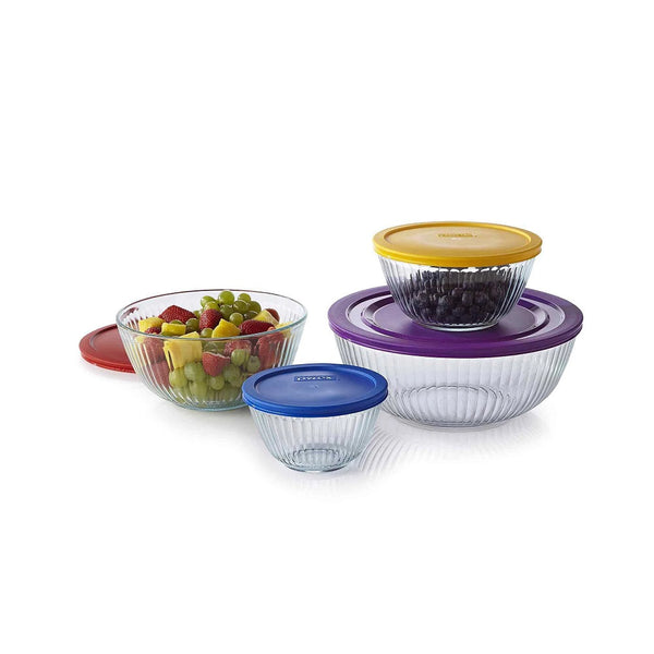 Pyrex 8 Piece Sculpted Mixing Bowl Set With Lids Us2dk