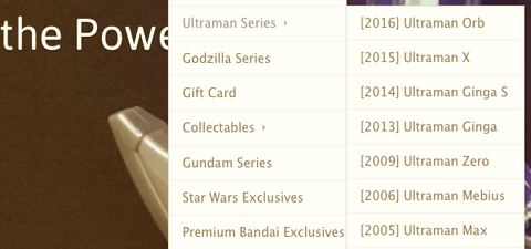 Pull-down menu for ultraman series
