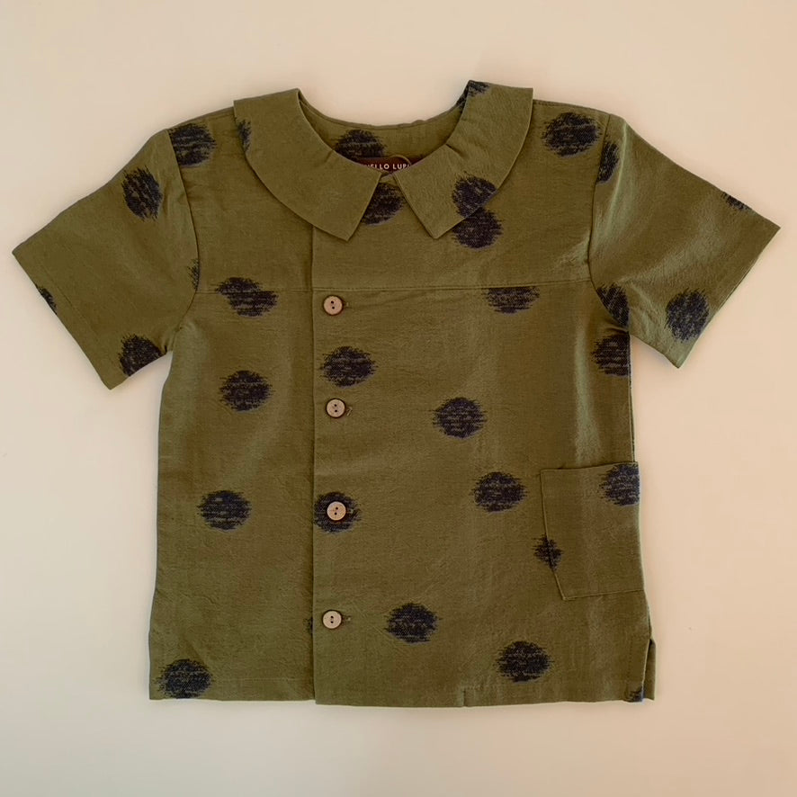 40% off Suzu shirt, green/ navy blue dots – Hello Lupo