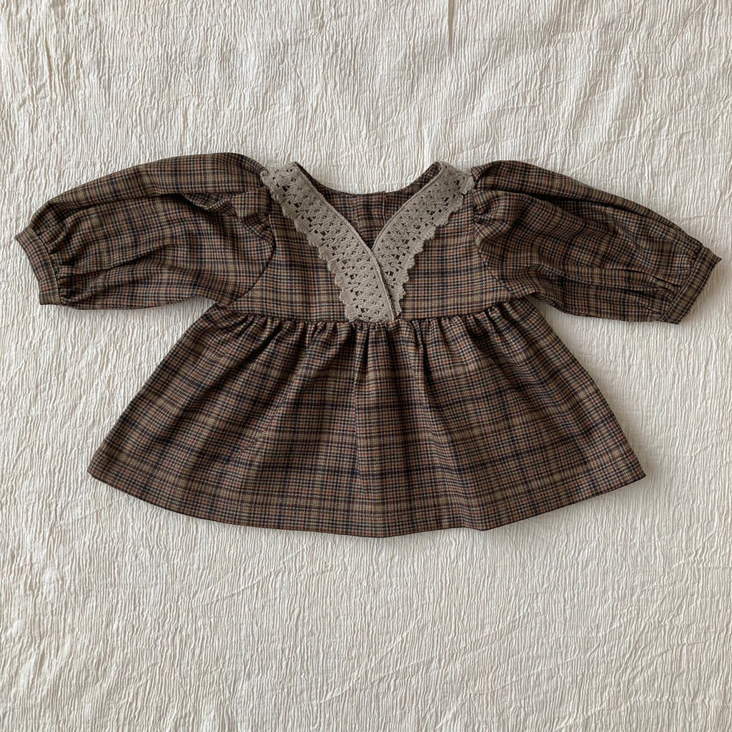 Suzu blouse, pink check / lace – Hello Lupo