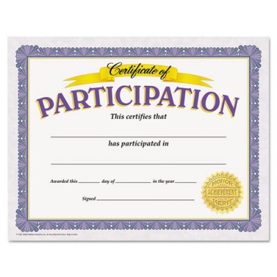 Awards And Certificates, Participation, 8 1/2 X 11, White/purple/gold (T11303)