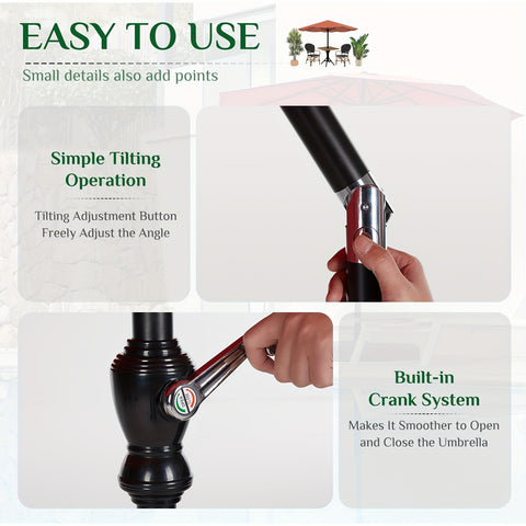 Waterproof Patio Umbrella with Push Button Tilt and Crank