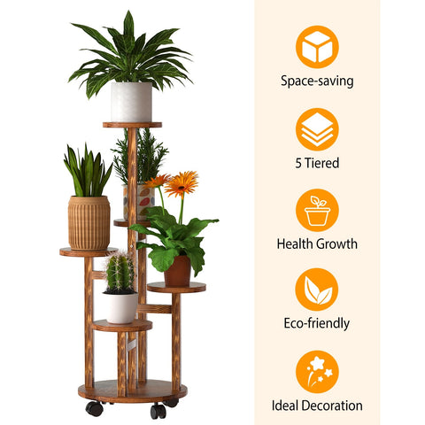 5 Tier Plant Stands with 4 Detachable Wheels