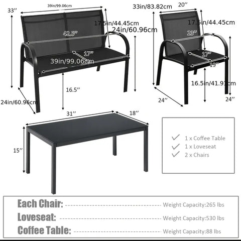 All Weather Outdoor Furniture Dimensions