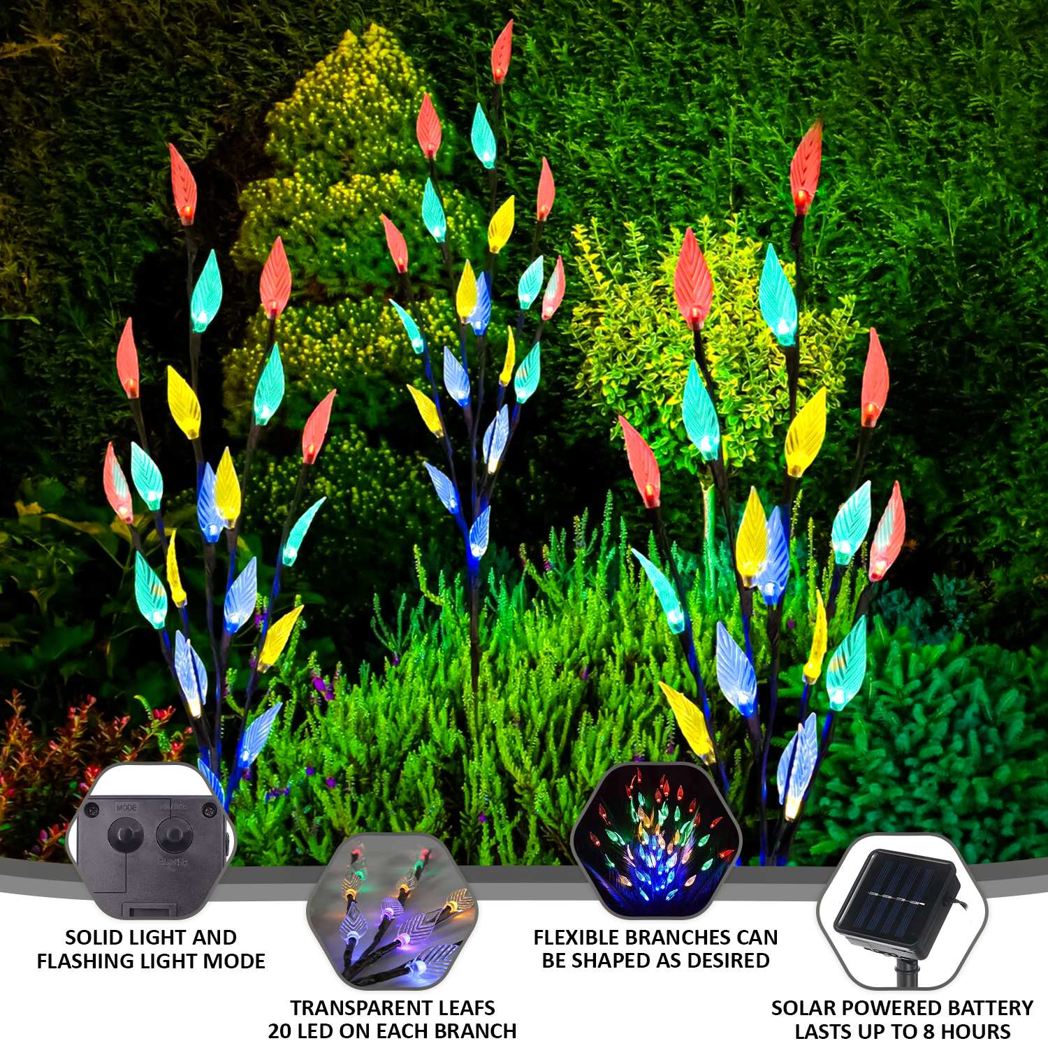 3 Pcs 60 LED Leaf Branch Solar Garden Lights