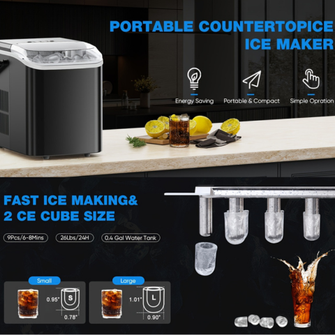 26.5 LBS Portable Ice Maker Machine with Handle