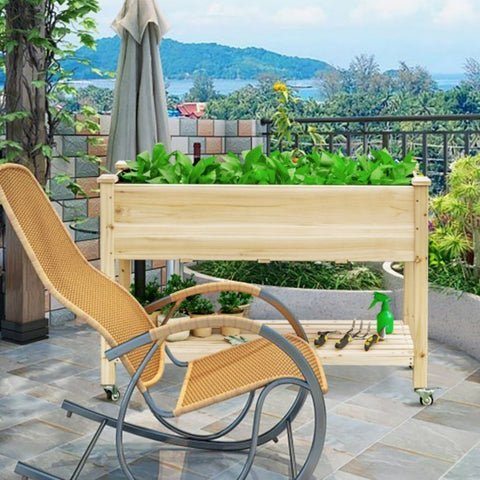 Wooden Planter Box with Wheels