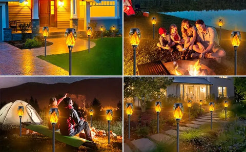 12 Pcs Solar Torch Lights with Flickering Flame
