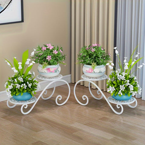 2 Pcs Decorative Metal Plant Stand White and Black