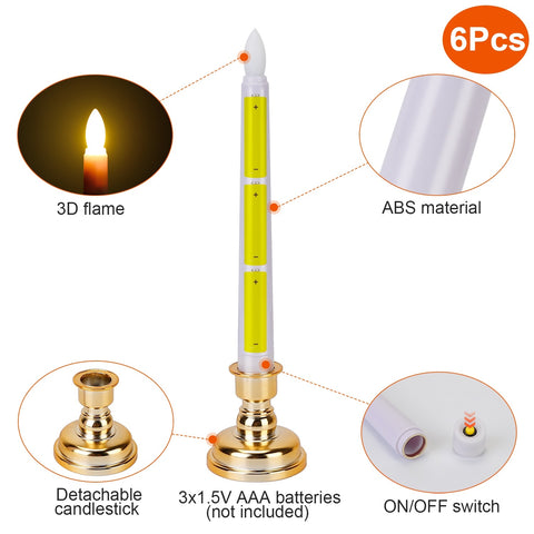 6 Pcs Flameless Taper Candles