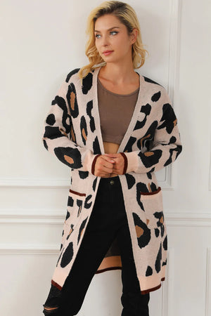 Leopard Open Front Long Sleeve Cardigan - The Pink Burd