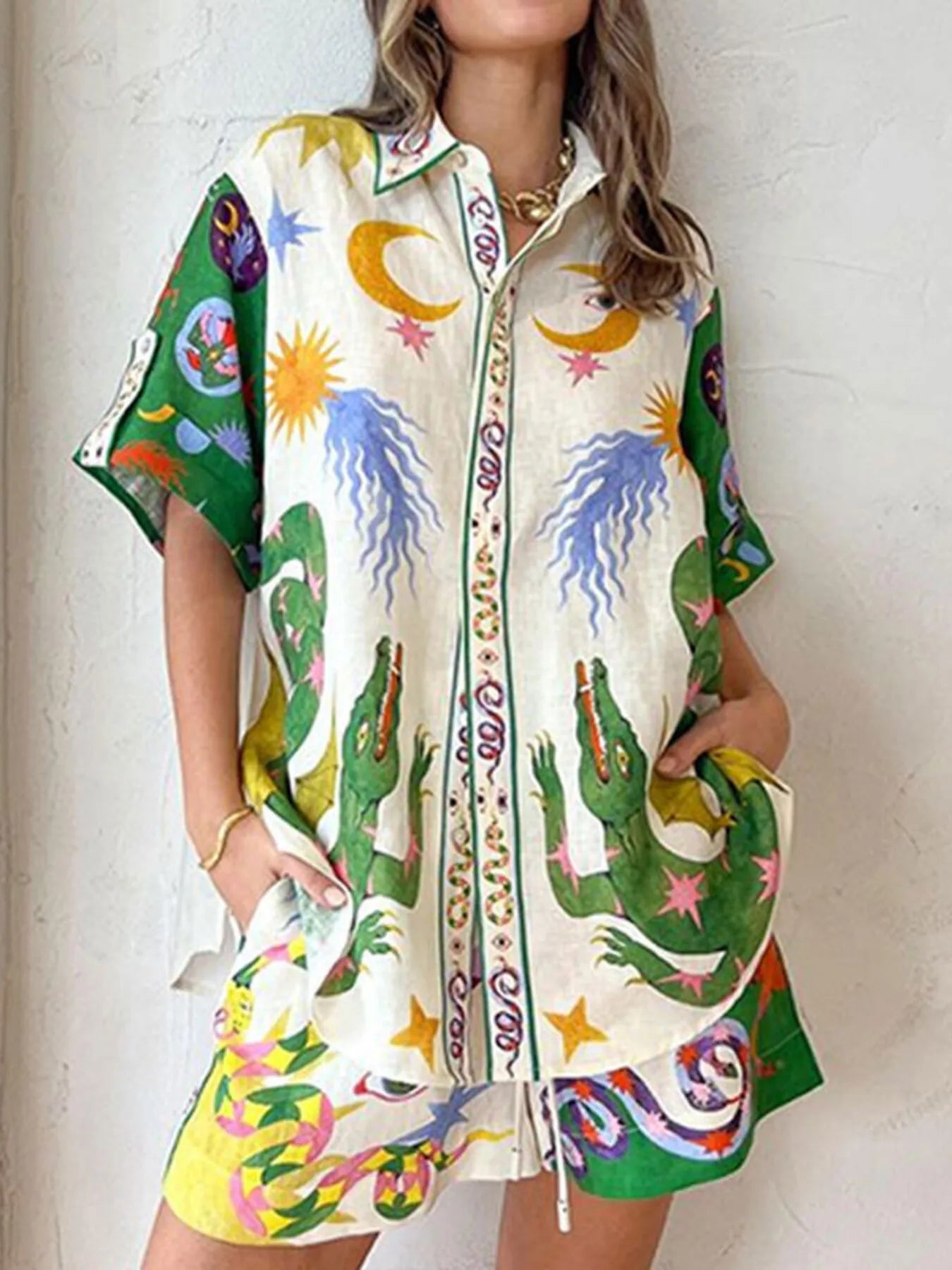 Full Size Printed Short Sleeve Top and Shorts Set Plus Size