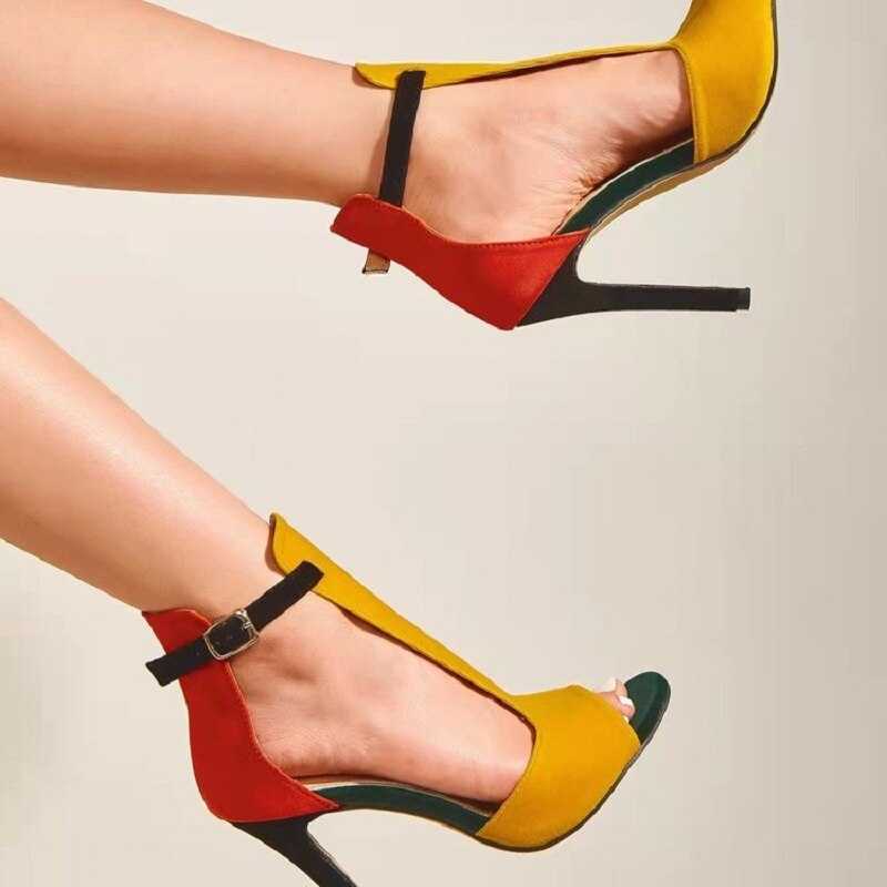 yellow color block heels