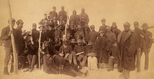 Buffalo Soldiers posing for a photo. Some even wearing buffalo skins.