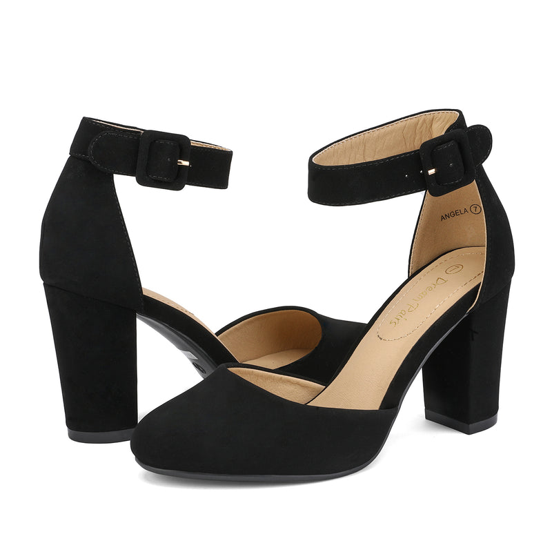 Round Toe Chunky Heel Pumps | Ankle Strap Pumps-Dream Pairs