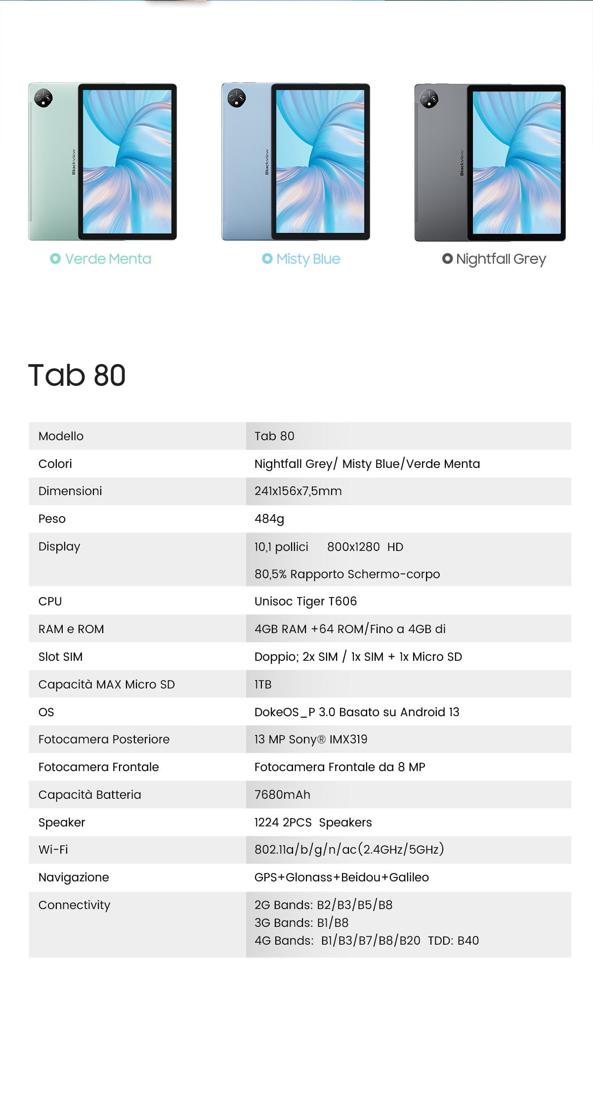 Blackview Tab 80 Italian description