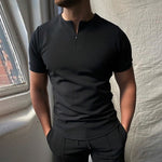 Designer Short Sleeve T-Shirt, Vintage Zipper O-Neck