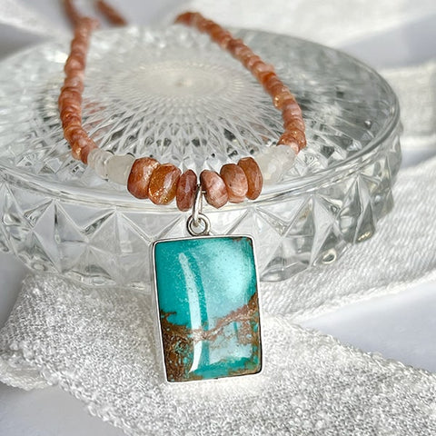 Turquoise & Sunstone Beaded Pendant Necklace