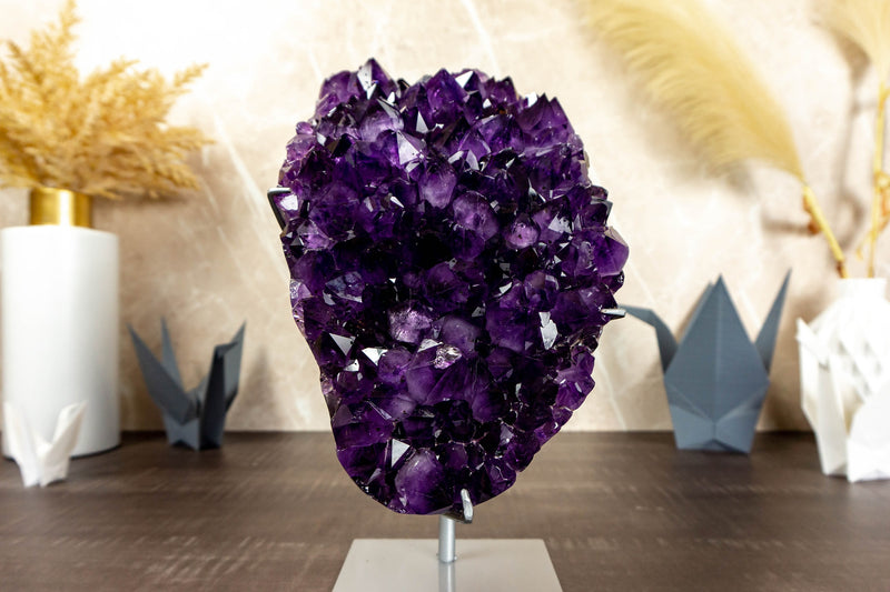 Natural Deep Purple Amethyst Cluster with Large Grape Jelly Amethyst Druzy on Stand, 5.8 Kg - 12.8 lb