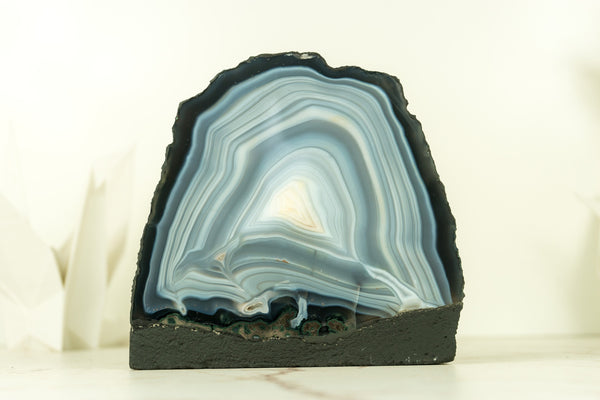 Natural Blue Lace Agate Geode Slice with White and Blue Lines