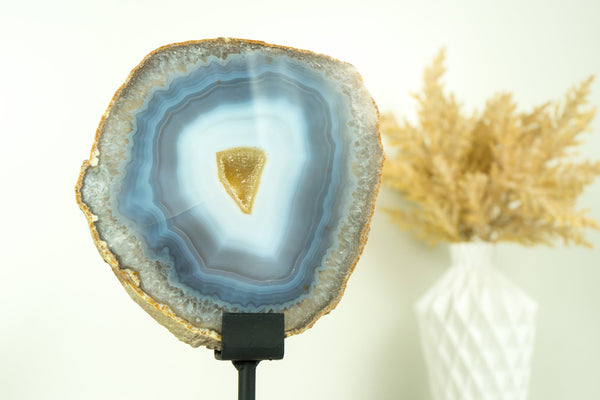 Natural Blue Lace Agate Geode Slice with White and Blue Lines