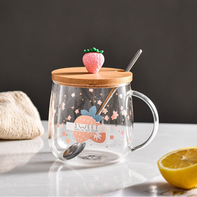 Kawaii Flower Glass Cup With Lid Straw Cute Orange Coffee Mug Milk Hot  Drinks Korean Water Juice Tea Cup Drinkware Gift 600ml - AliExpress