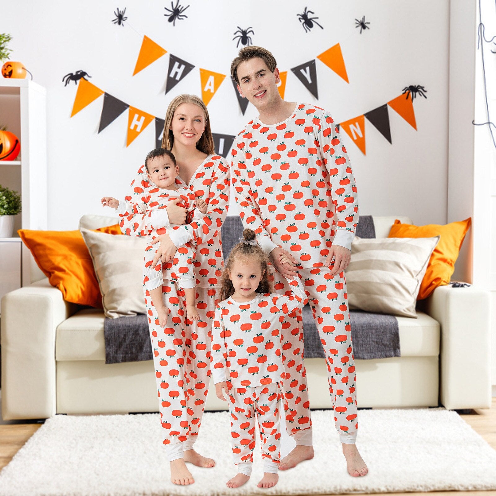 Family Matching Halloween Pajamas Long Sleeve Pumpkin Sleepwear Nightw ...