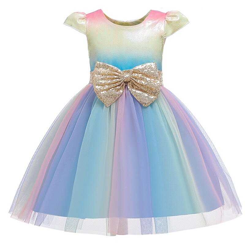 Kid Girls Rainbow Princess Costume Birthday Party Gown Dress ...