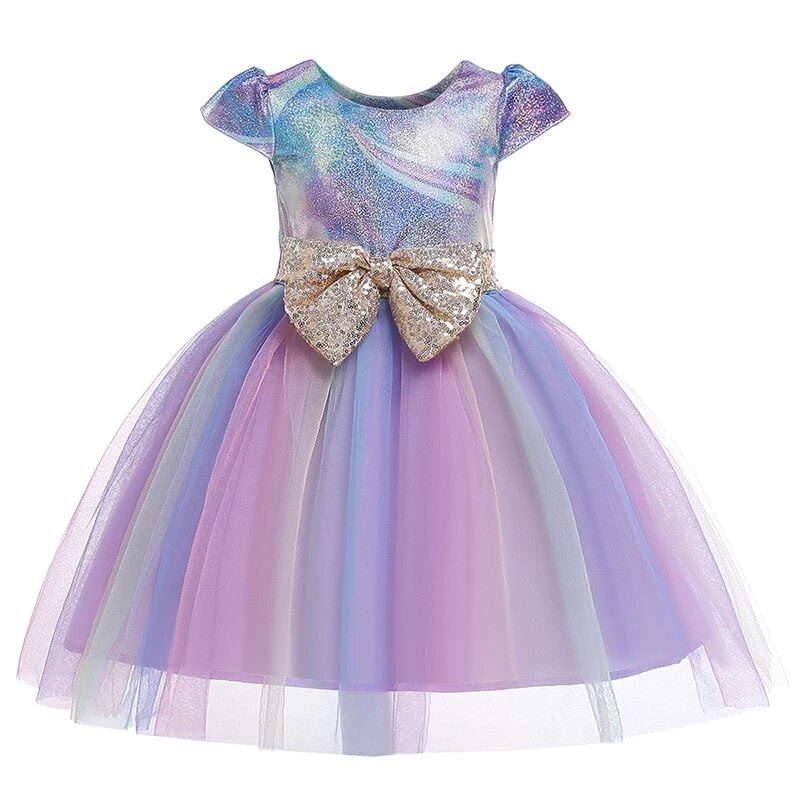 Kid Girls Rainbow Princess Costume Birthday Party Gown Dress ...