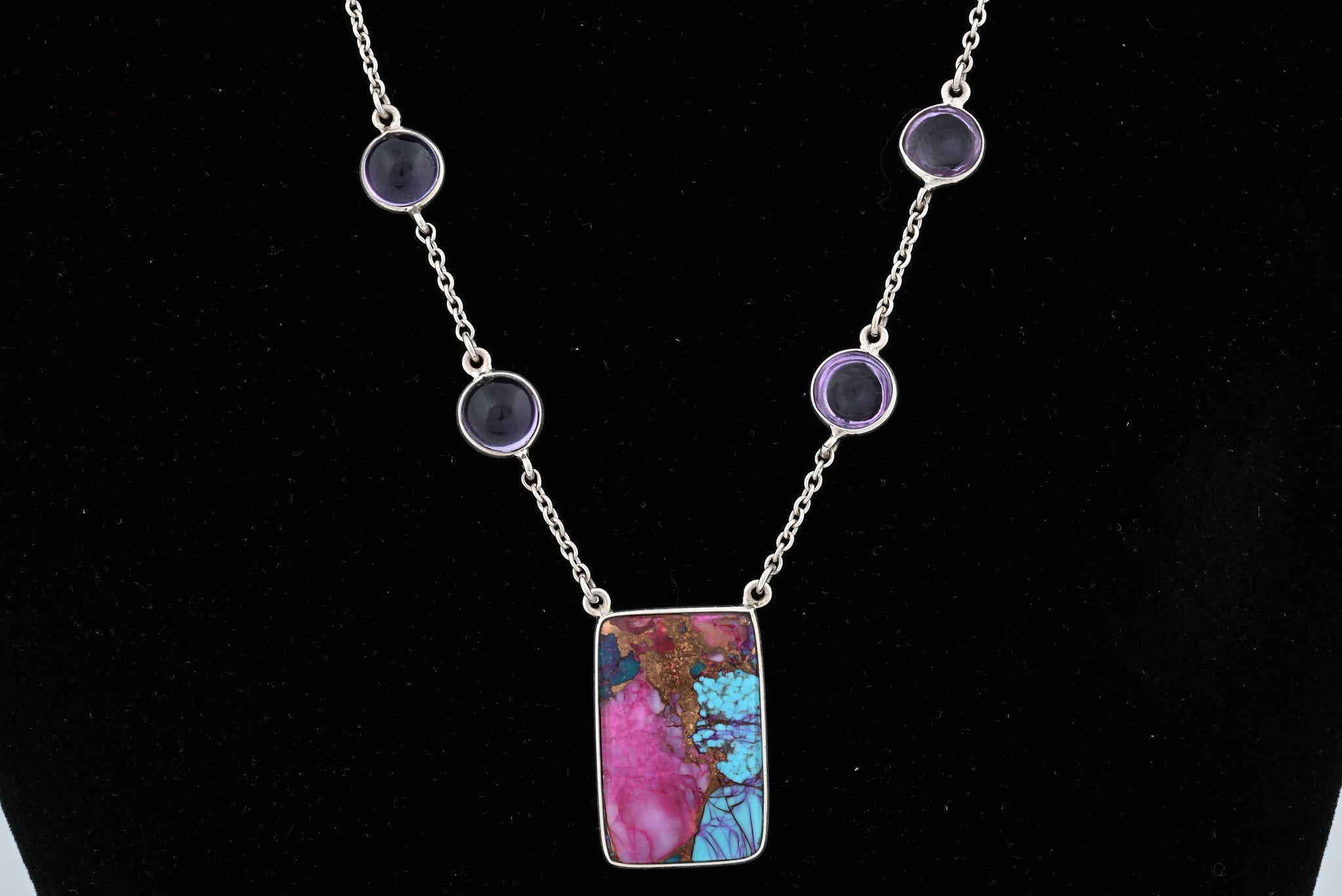 Kingman Pink Dahlia Turquoise and Amethyst Necklace - JWL-50003 ...