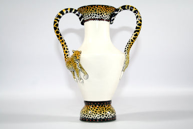 Leopard on white vase