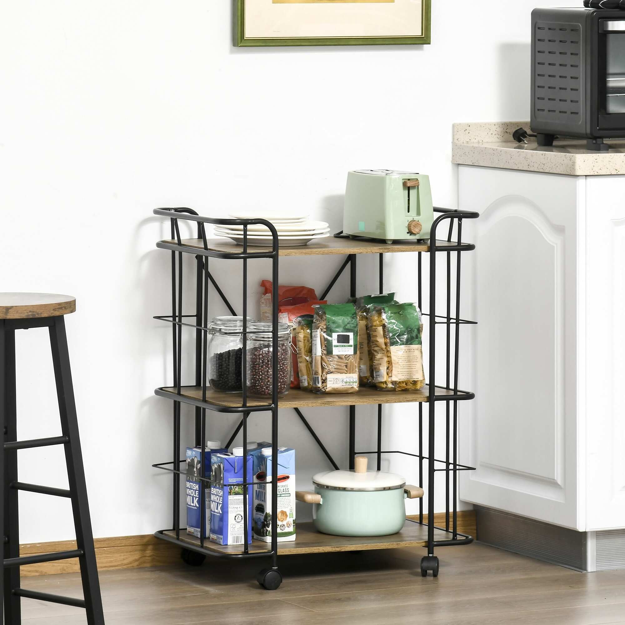 HOMCOM 25 22 Rolling Kitchen Cart 2C Kitchen Storage Trolley With 3 Shelves For Dining Room 2C Laundry Room 2C And Bathroom 2C Natural Jpg ?v=1650021252