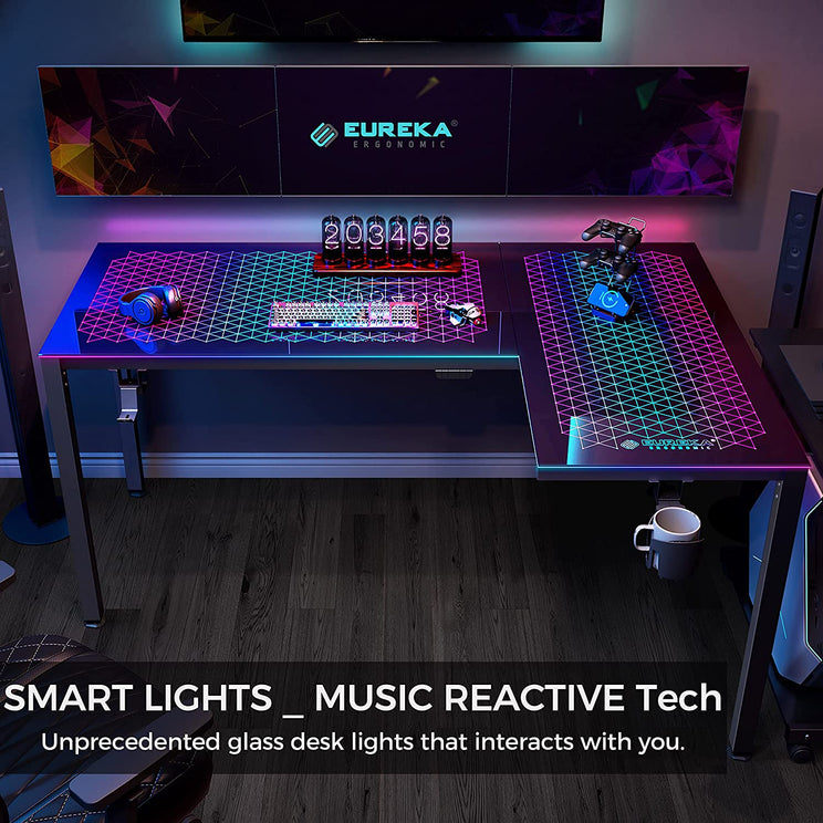 Eureka Ergonomic 43 inch Glass RGB Gaming Desk with App Controlled Lighting