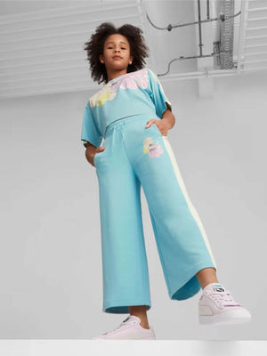 Puma Girls Sweatpants Blue Wide Leg - Tchooz Shoes - Puma Sweatpants