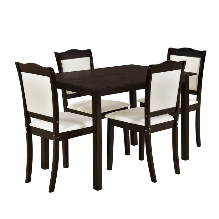 5-Piece Wood Dining Table Set Simple Style Kitchen Dining Set Rectangular Table with Upholstered Chairs for Limited Space (Espresso)